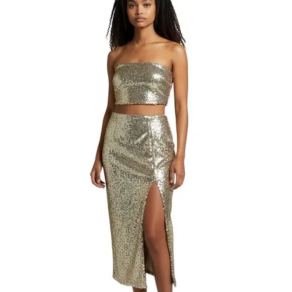 Gianni Bini | Dresses | Nwt Gianni Bini Gb Gold Sequin Tube Top And Skirt  Set Womens Size Xl | Poshmark